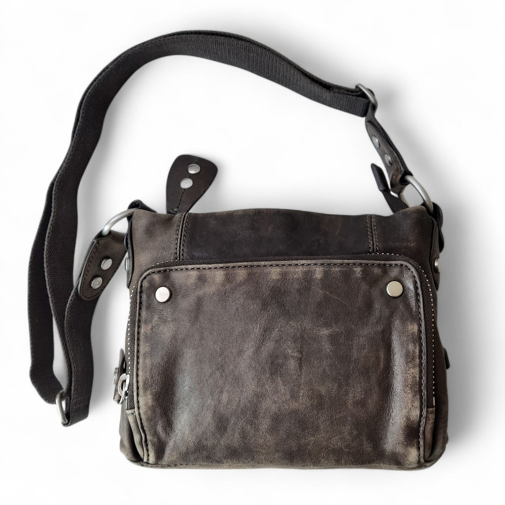 ELLINGTON Aged Patina Italian Leather Stud Crossbody Taupe Organizer Wallet Bag